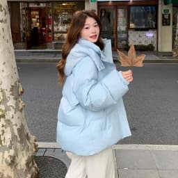 Milk Blue Fashionable Hooded Down Cotton Jacket For Women's Winter 2025 New Design Loose And Thick Warm Jacket Winter Coat Blue
