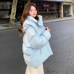Milk Blue Fashionable Hooded Down Cotton Jacket For Women's Winter 2025 New Design Loose And Thick Warm Jacket Winter Coat Blue