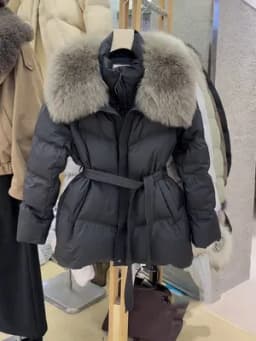 Korean Style Thickened Warm Cotton Jacket Women's Mid-Length Waist-Cinching Coat with Large Fur Collar Slimming Outerwear
