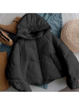 Women's Short Hooded Cotton Jacket Mili Beige Winter Warmth Bread Style Coat Long Sleeve Commute Pure Color Chinese Production