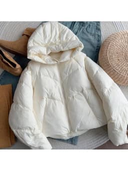 Women's Short Hooded Cotton Jacket Mili Beige Winter Warmth Bread Style Coat Long Sleeve Commute Pure Color Chinese Production