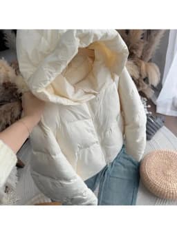 Women's Short Hooded Cotton Jacket Mili Beige Winter Warmth Bread Style Coat Long Sleeve Commute Pure Color Chinese Production