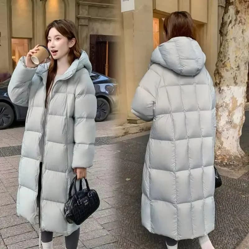 2025 Winter Down Cotton Coat Women Long Windproof Warm Long Sleeve Hooded Jacket Solid Color Slim Lady Parkas Overcoat Female