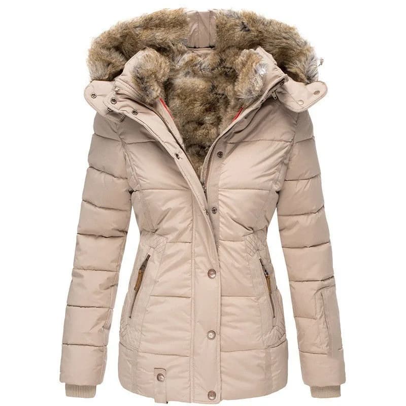 Winter New Fashion Women’s Solid Color Slim Casual Trendy Fur Collar Hooded Simple Basic Quilted Coats Female Clothes Parkas