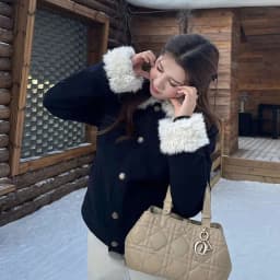 Faux Lambswool Patchwork Short Quilted Cotton Jacket Coat Women Retro Slim Navy Blue Padded Coat Female Workwear Style Outerwear
