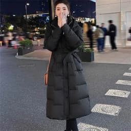 2026 New Women's Long Over-Knee down Cotton Jacket Thickened Waist-Cinching Winter Outerwear Short-Sleeved Cotton Coat