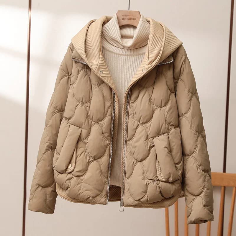 2025 New Winter Jacket Women Warm Parkas Female Fake Two-piece Long Sleeve Casual Cotton Padded Jacket Hooded Outwear Ladies