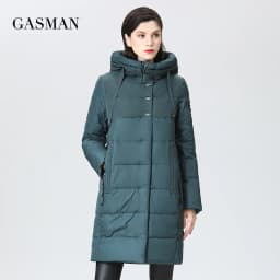 GASMAN 2022 women's winter jacket Long casual warm down jacket female Stand-up collar hooded zipper parka Women coat 17616