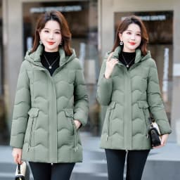Winter Thickened Women's down Cotton Jacket Slimming Fashionable Coat Detachable Hood Long Sleeve Zipper Closure Color