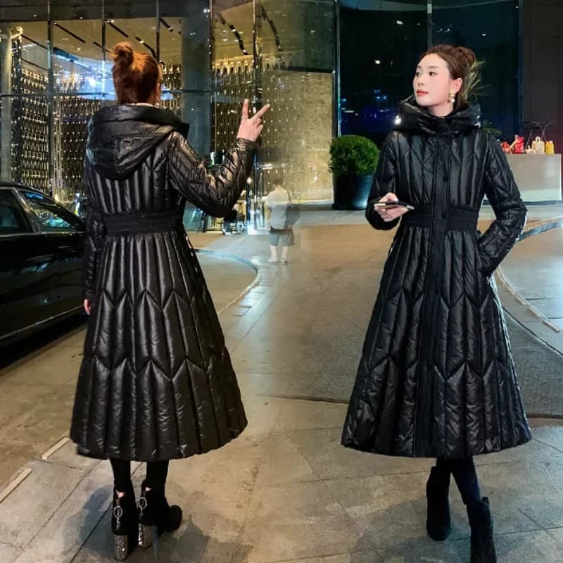 Long Down Cotton Coats Womens Black Parkas 2025 New Winter Warm Jacket Female Hooded Cotton-padded Coat Thicken Warm Puffer Coat
