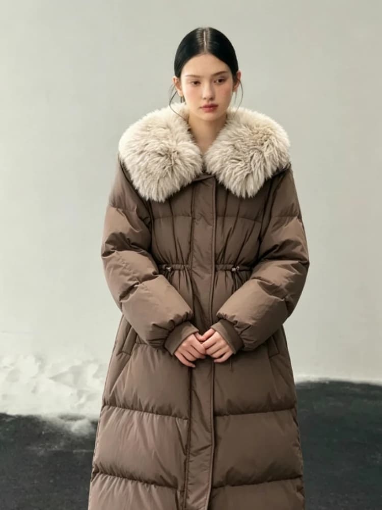Y2K Korean Style Women Faux Fur Collar Hooded Long Overcoat Winter Vintage Warm CottonPadded Loose Casual Daily Outerwear Jacket