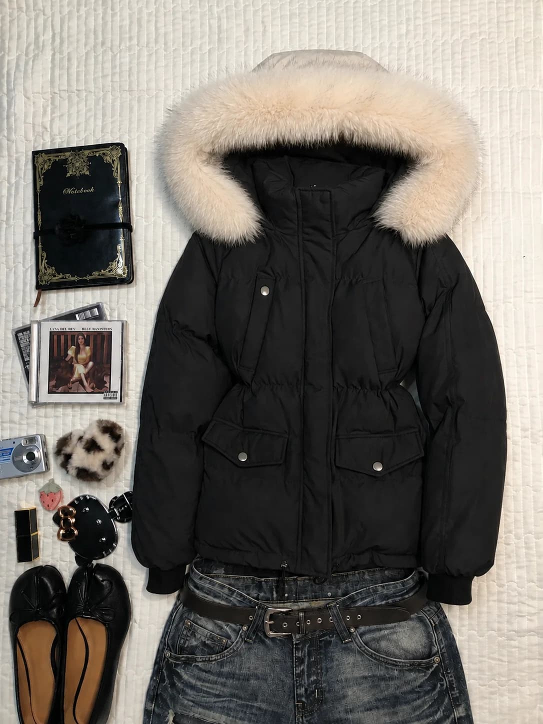 Korean Fashion Cotton‑padded Coats Autumn Retro Warm Casual Outwear Tops Faux Fur Parkas Jackets Womens Y2K American Vintage