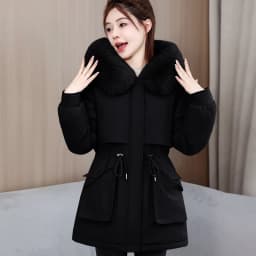 2026 Fashion Women's Winter Parkas Down Cotton-padded Jacket Fleece Thicken Warm Fur Collar Hooded Coats Female Loose Outerwear
