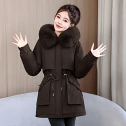2026 Fashion Women's Winter Parkas Down Cotton-padded Jacket Fleece Thicken Warm Fur Collar Hooded Coats Female Loose Outerwear