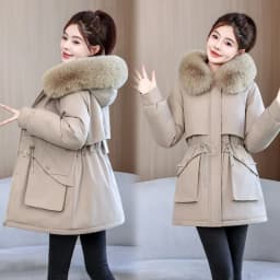 2026 Fashion Women's Winter Parkas Down Cotton-padded Jacket Fleece Thicken Warm Fur Collar Hooded Coats Female Loose Outerwear