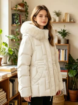 SHENGPALAE Women Puffer Coat Faux Fur Hood Short High Waist Elastic Hem Thick Bread Outerwear Autumn 2026 New 05E03425