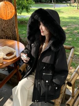 Women Faux Fur Collar Parkas Autumn Winter Loose Short Cotton‑padded Coats Lace Up Pocket Casual Warm Commute Lady Daily Outwear