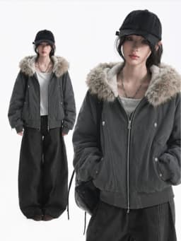 Faux Fur Collar Cotton‑padded Parkas Coats Women 2026 Autumn Winter Solid Full Sleeve Lace Up Loose Short Pocket Jacket Outwear