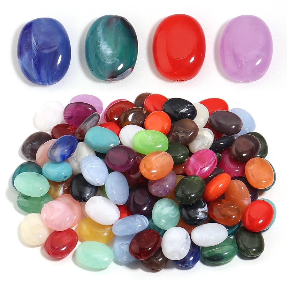 20pcs/lot Imitation Jade Stone Acrylic Beads Dual Color Flat Oval Loose Spacer Beads For DIY Bracelet Phone Chains Accessories