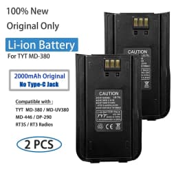 TYT MD-UV380 Li-ion Battery MD-446 Thickened Battery Original 2800mAh Type-C Charging Compatible with MD-380 DP-290 RT3S Radios