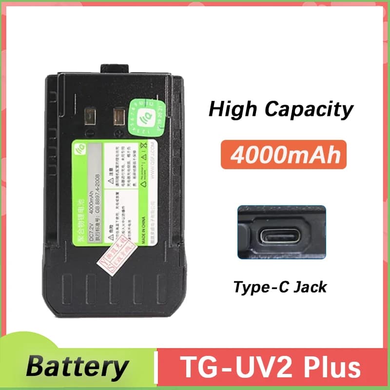 QuanSheng TG-UV2 PLUS Walkie Talkie Battery 4000mAh Type-C Charging Rechargable Li-ion Battery For TG-UV2 PLUS 10W Walkie Talkie