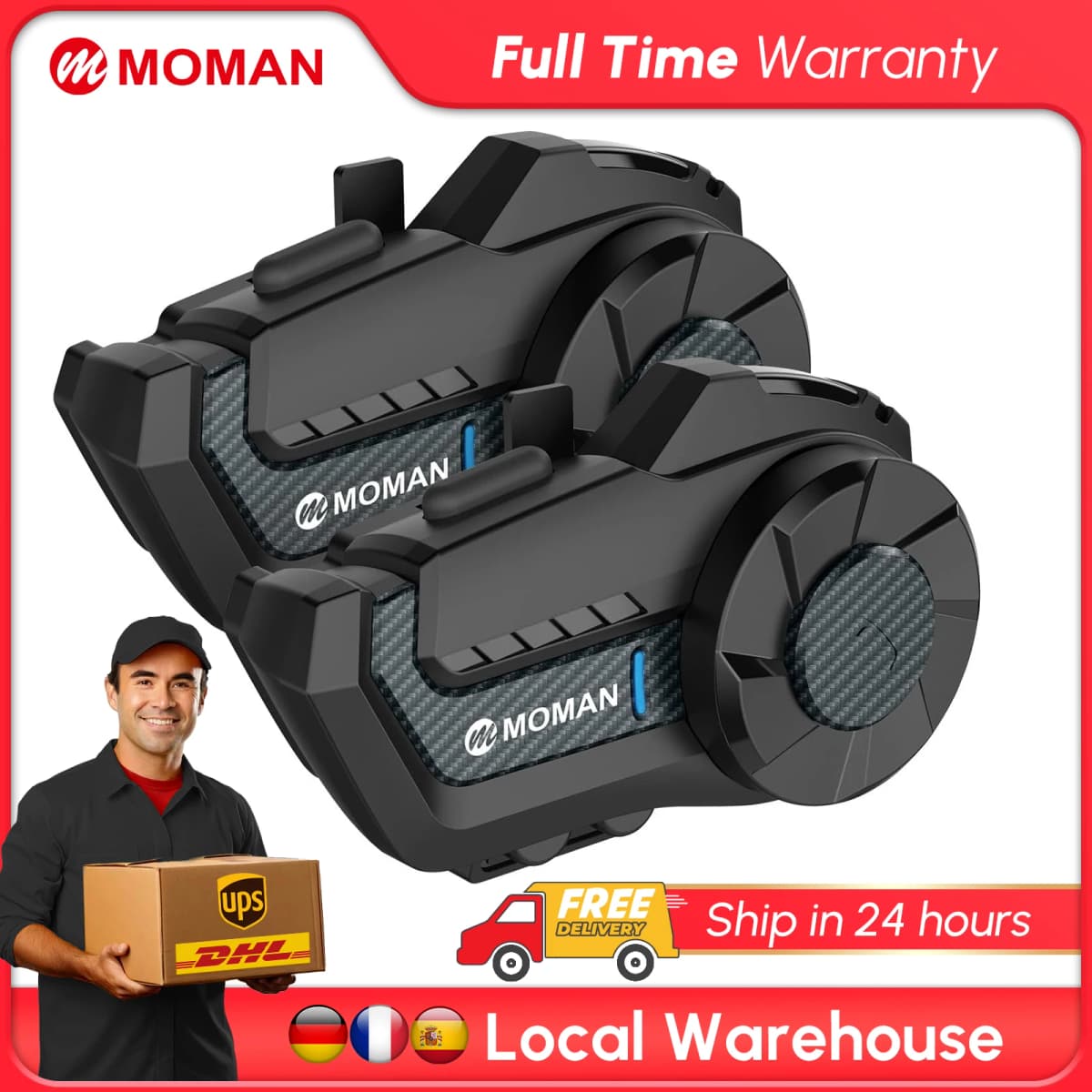 Moman Motorcycle Helmet Intercom Mesh Bluetooth Helmet Headset Moto Interphone Wireless 5.1 Communication System to 1000M Radio