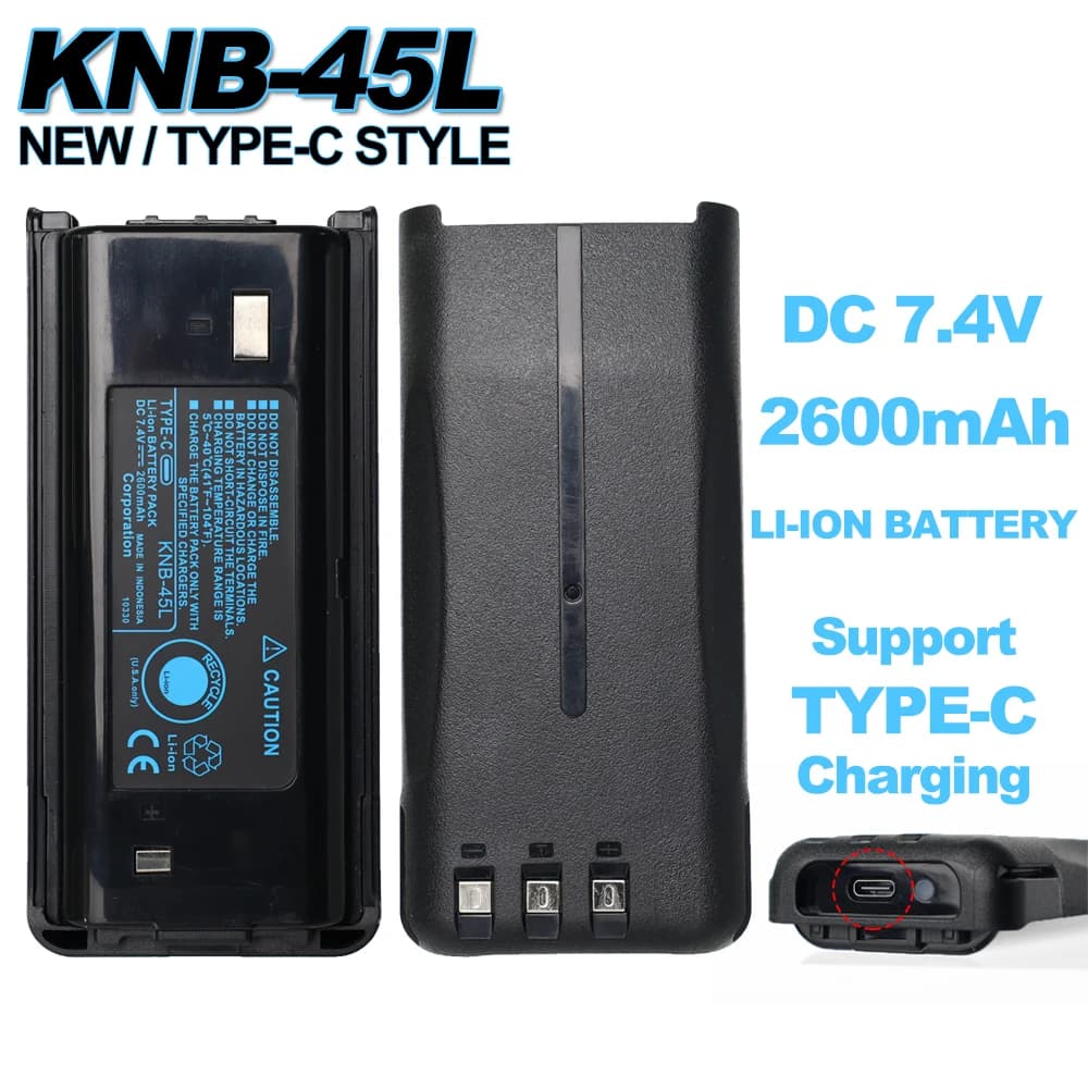 New KNB-45L 2600mAh Li-ion Battery Pack Support Type-C Charging Replacement Battery for KENWOOD Portable Two Way Radios Battery