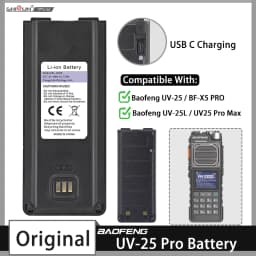 Original Baofeng UV 25 Li-ion Battery UV-25 Pro Max BL-UV25 High Capacity USB C Replacement Battery For BF-X5 UV-25L Ham Radio