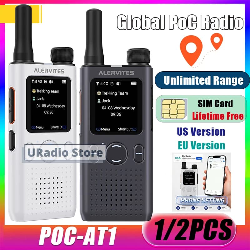 ALERVITES PoC AT1 Global Mini Walkie Talkie Baofeng Radio 4G APP Setting Type-C Charging Ultra-light Thin Single Call Nationwide