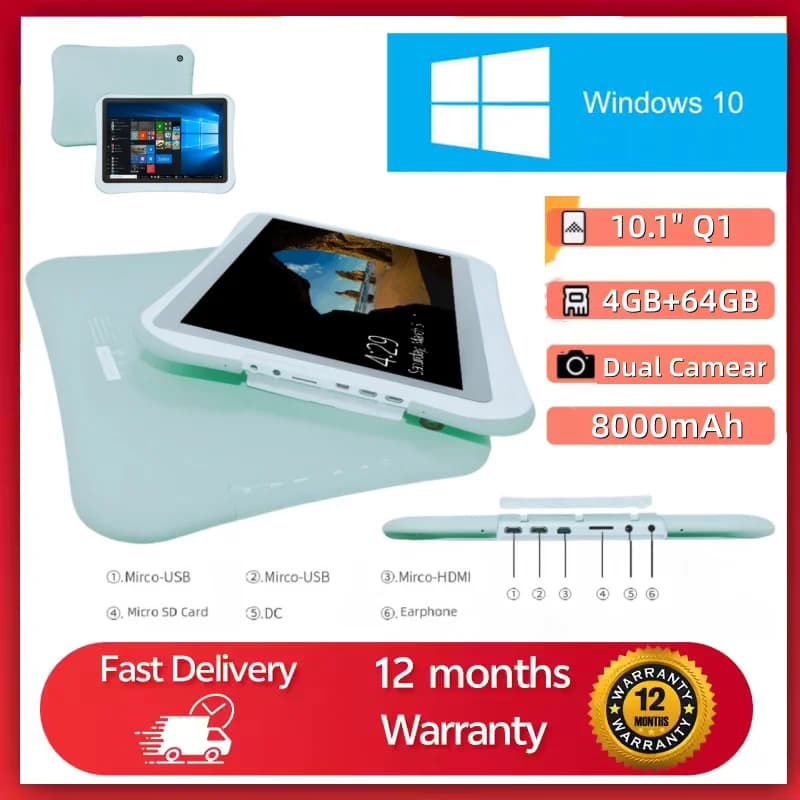 Q1 10.1 Inch Windows 10 Tablet 64-bit 4GB RAM 64GB ROM Intel Atom X5-Z8350 Quad Core 8000MAH HDMI-Compatible