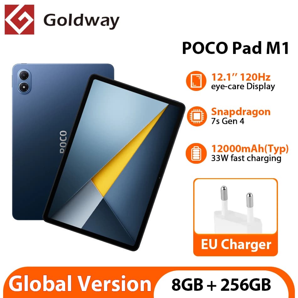 Global Version POCO Pad M1 8GB 256GB Snapdragon 7s Gen 4 12.1'' 2.5k 120Hz Screen 8MP Camera 12000mAh Battery Wifi Tablet PC
