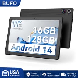A7 Octa Core Tablet PC 10.95 Inch HD Screen Android 14 Tablet 16GB(4+12) RAM 128GB Storage Expandable 1TB TF Card 6800mAh Battery 5MP+8MP Camera Business Entertainment Tablet Black White