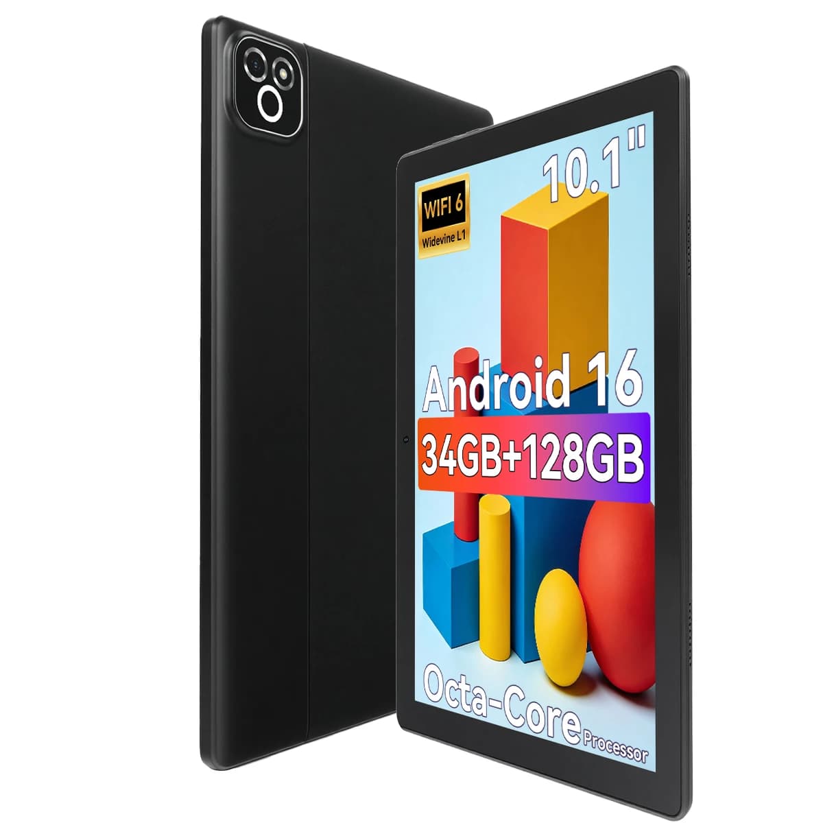 X6 10.1 Inch Android16 Tablet PC Octa‑Core A523 34GB(6+28GB Virtual) 128GB ROM WiFi6 Widevine L1 Face ID 6000mAh HD IPS Eye‑Care Display Tablet for Study Gaming`
