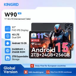 KINGRID W90 Tablet Android 15 Tablet PC 11 Inch - 24GB RAM 256GB ROM, Dual 4G LTE + 5G WiFi, Octa Core T615, 8000mAh, Gemini AI, WideVine L1