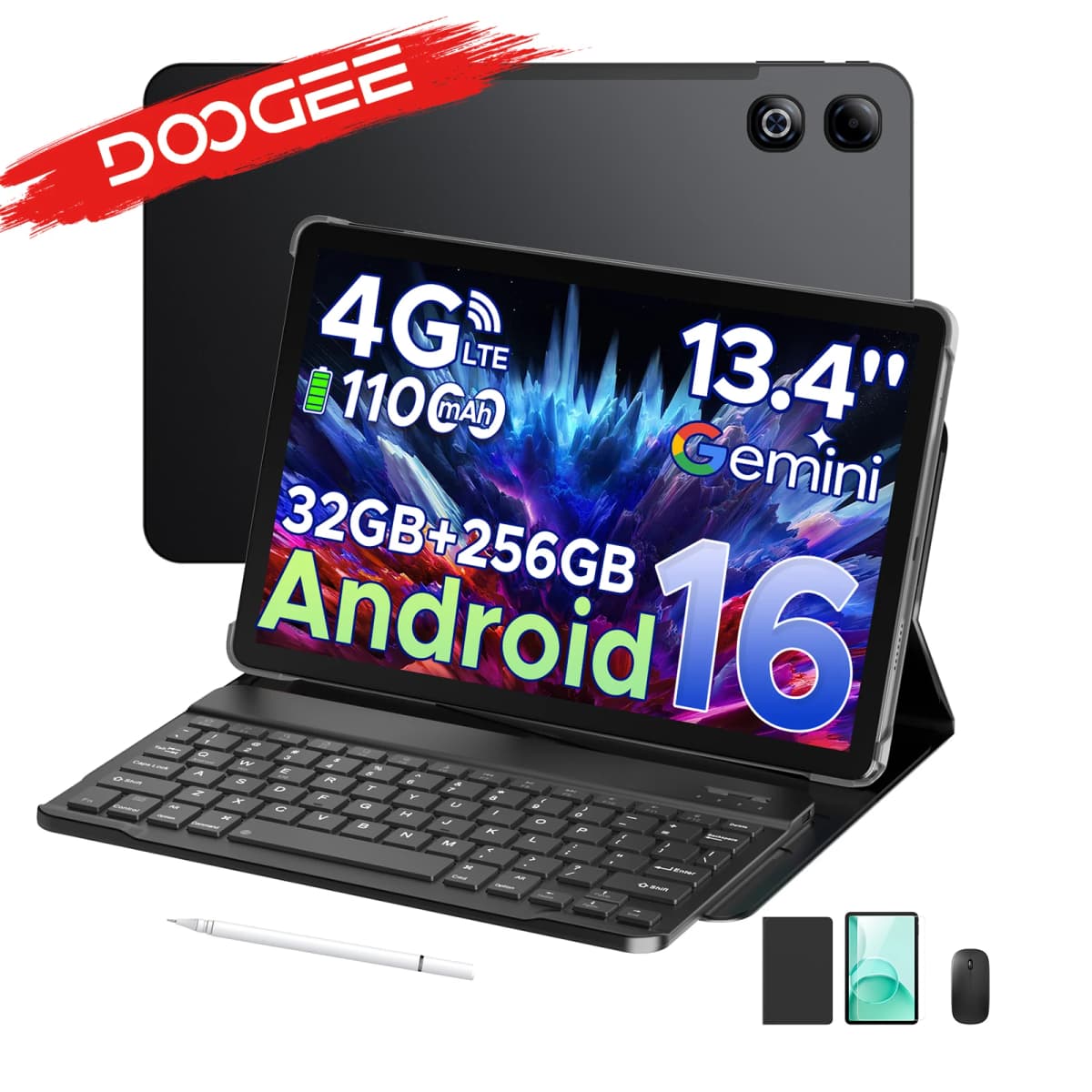 DOOGEE Tab G6 Max 2 in 1 Tablet PC Android 16 Gemini AI 13.4'' Display 32GB+256GGB 11000mAh Battery 7.7mm Ultra-thin Widevine L1