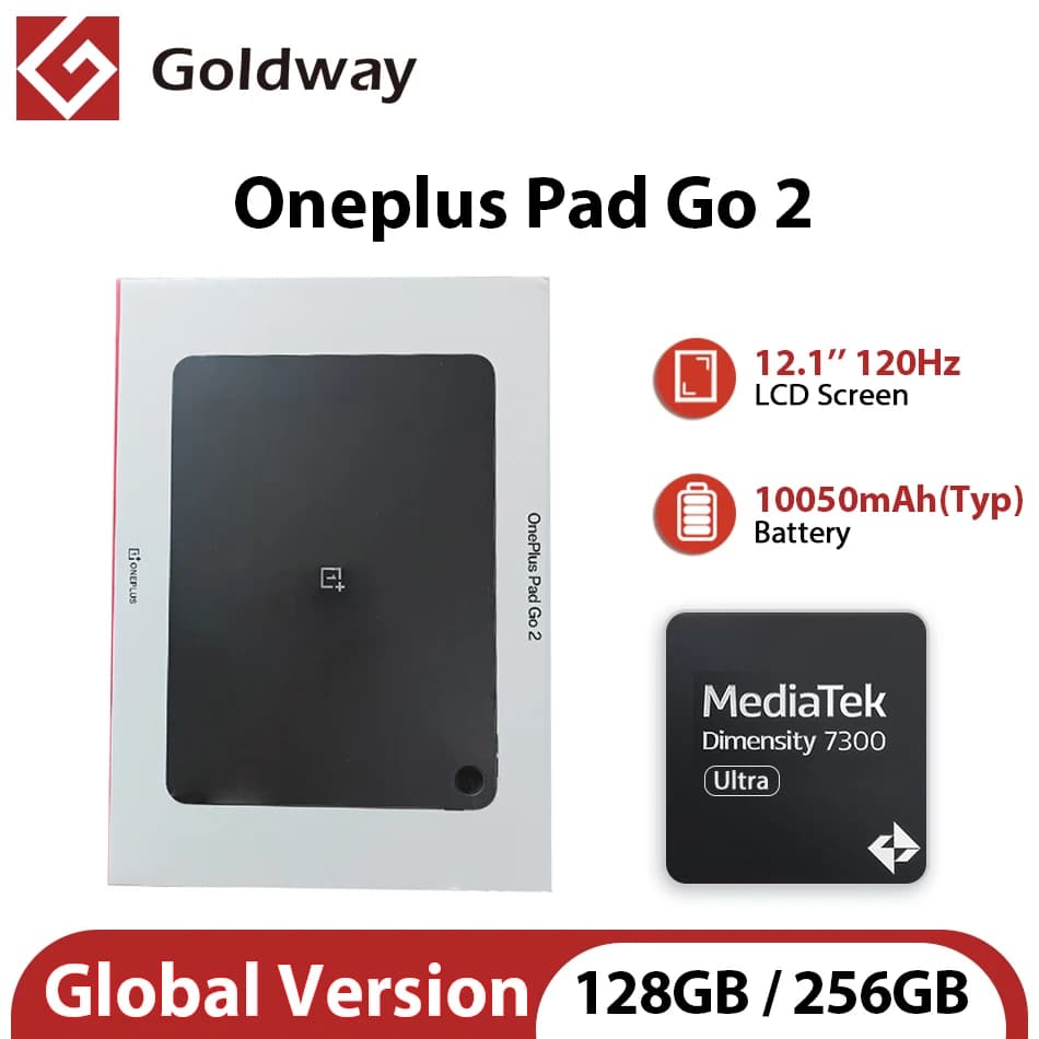 Global Version OnePlus Pad Go 2 128GB 256GB MediaTek Dimensity 7300-Ultra 12.1" 120Hz Screen 10050mAh Battery Android Tablet