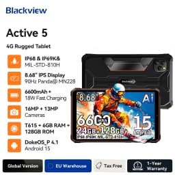 Blackview Active 5 Rugged Tablets PC, 8.68 '' HD+ 90Hz, IP68/IP69K Waterproof, Android 15 AI Tablets, 6GB+128GB, 6600mAh/18W