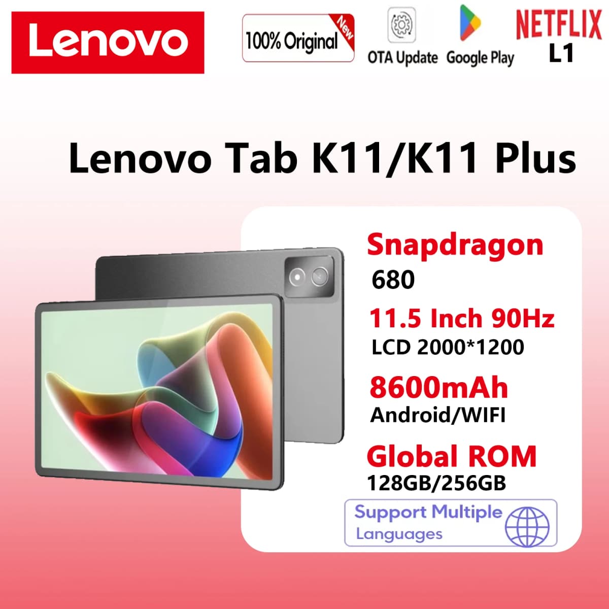 Global Firmware Lenovo K11/Plus Tablet WIFI 11.5" Snapdragon 680 Processor 8+256G /6+128 GPS 8600mAh Android14