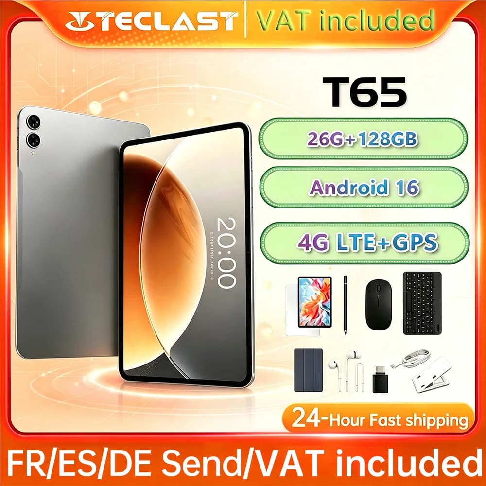 Teclast T65 Tablet 13.4" Android 16 1920X1200 120Hz Display T7280 8-Core 18GB RAM (6GB+12GB) 128GB ROM 4G LTE GPS 8000mAh Type-C TLA001