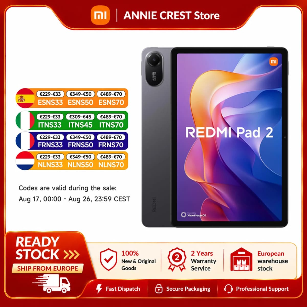 Xiaomi Redmi Pad 2 Wifi Battery 9000Mah 5 2.5K 90Hz Display Mediatek Helio G100-Ultra Hyperos Ipv6 8Mp Camera Fast Charge
