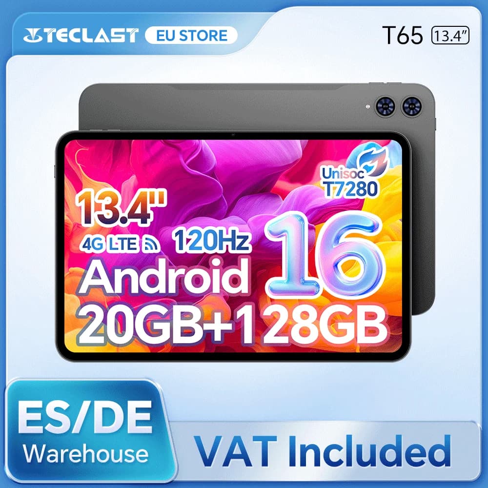 Teclast T65 Android Tablet 16 13.4 "120Hz Screen T7280 Octa-Core Max 20Gb Ram 128Gb Rom (up to 1Tb) 4g Lte 8000Mah Widevine L1