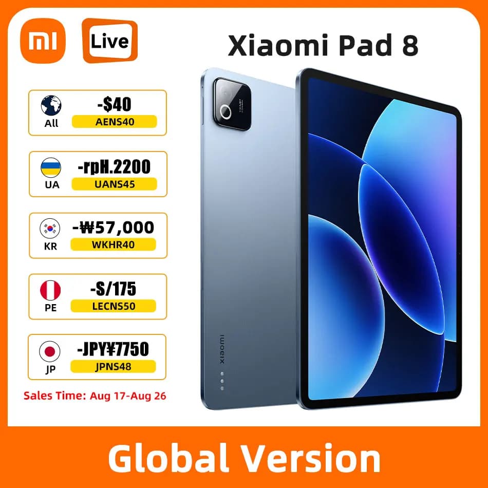 Xiaomi Pad 8 3.2K 144Hz 3200×2136 Display Snapdragon 8s Gen 4 Tablet Wi-Fi 7 Capability 9200mAh Battery 45W Turbo Charging