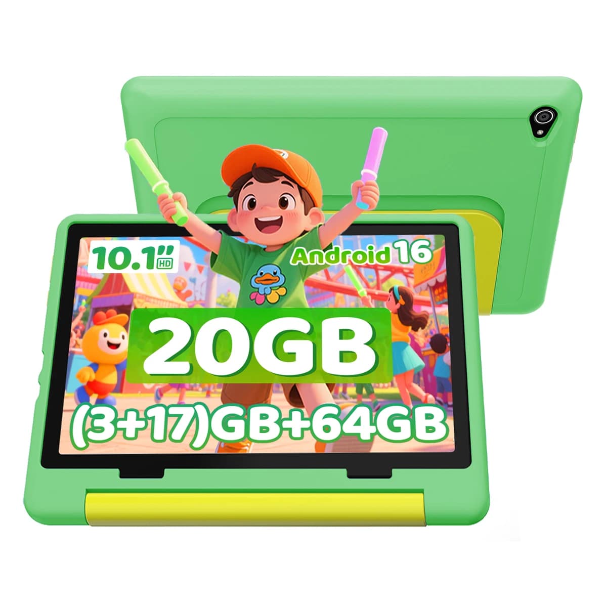 Kids Tablet 10.1 Inch Android 16 Tablet PC 20(3+17)GB RAM 64GB ROM A333 Five‑Core HD LCD Display 5000mAh Children Learning Tablet Only Tablet No Accessories Pink Green