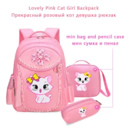 3 Pieces Pink Cat Children Backpack School Bags for girls Cartoon Kid Backpack Kitty Printing Bookbag mochilas escolares infanti
