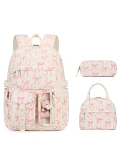 3pcs Corduroy College Backpack with Lunch Bag Pencil Case Cute Girl School Strawberry Print Bookbag Daypack Set for Teens Women