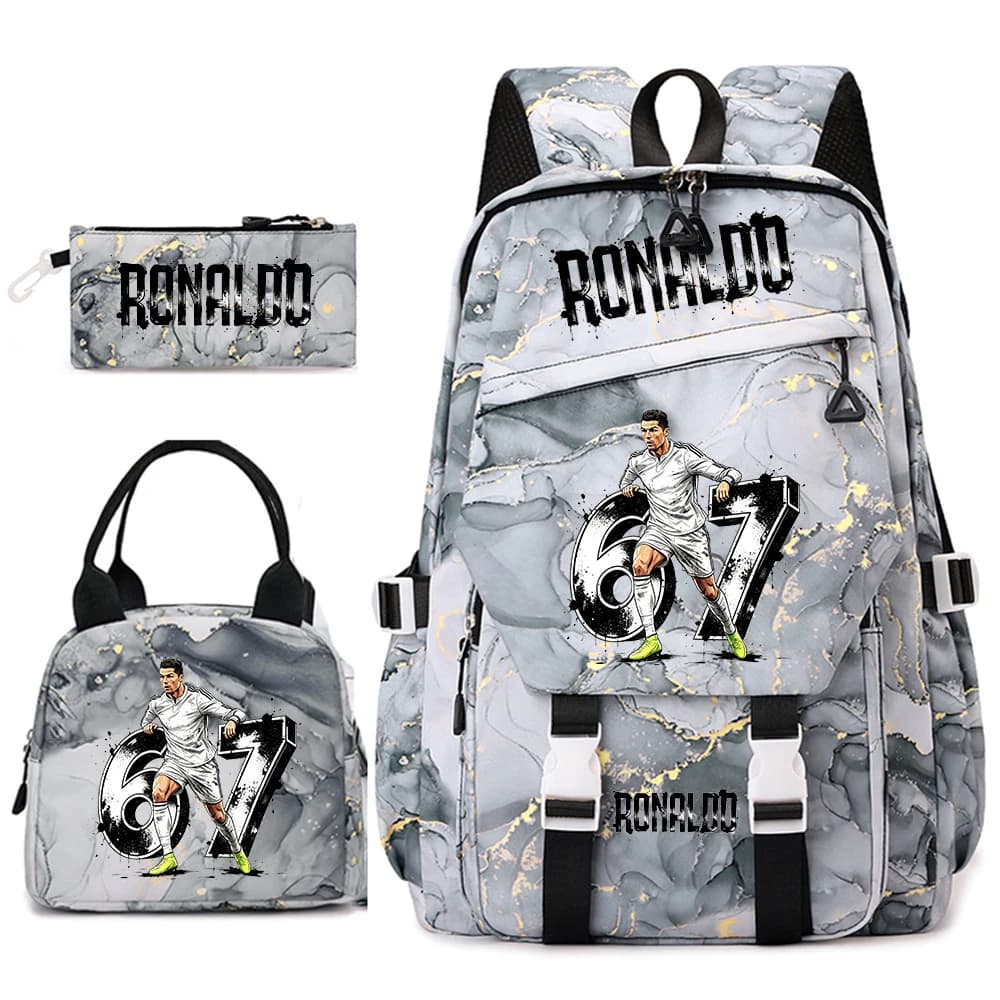 Cr7 Ronaldo 67 Print Student Backpack Set with Lunch Bag Pencil Case Teen Girls School Travel Daypack