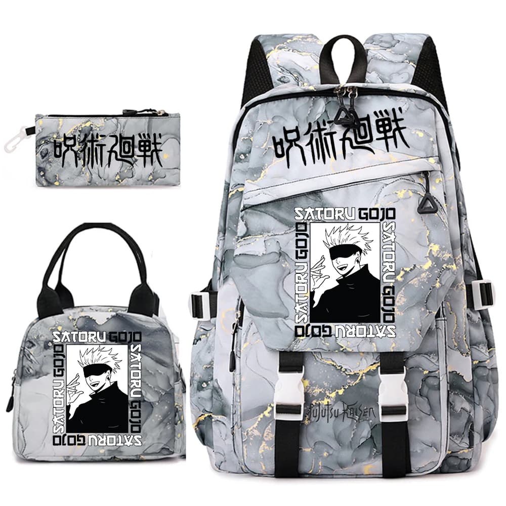 Jujutsu Kaisen Anime Print School Bag Set 3Pcs Backpack Lunch Bag Pencil Case for Girls Lightweight Casual Daypack