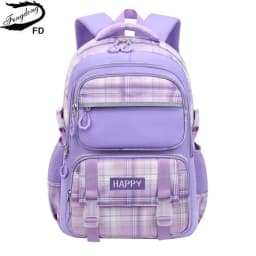 purple school bags for kids plaid book bag pink waterproof School backpacks for girls large capacity backpack with many pockets