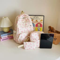Korean Fashion Bow Print Women Fashion Backpack Simple Student Schoolbag college student backpack Set Three-Piece