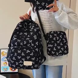 Korean Fashion Bow Print Women Fashion Backpack Simple Student Schoolbag college student backpack Set Three-Piece